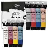 Global Student Acrylic 75ml - Set of 8 Mixed                                                                      