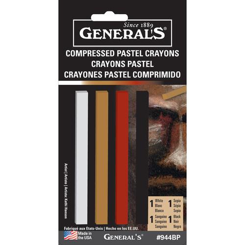 General Compressed Charcoal 4-Pack Stick Set, Black, Assorted